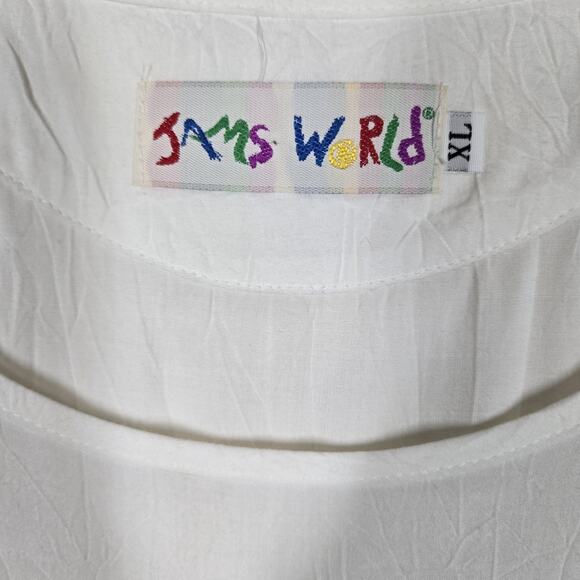 Jams World Tank Top sz XL White Sleeveless Side Slits - Picture 2 of 13